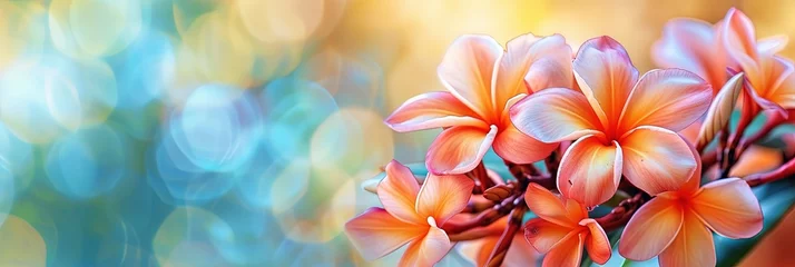 Fotobehang Colorful plumerias flowers on panoramic banner © Brian