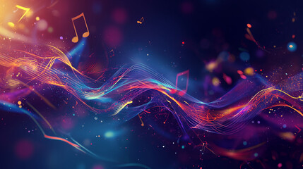 a visually striking abstract music background with elements reminiscent of musical notes, waves