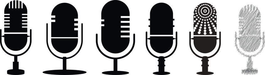Microphone | Icons | set. variant Vector, Illustration | of high quality microphone icon, collection |  Different| Karaoke, mic | Podcast | modern flat style. web design and mobile app on png