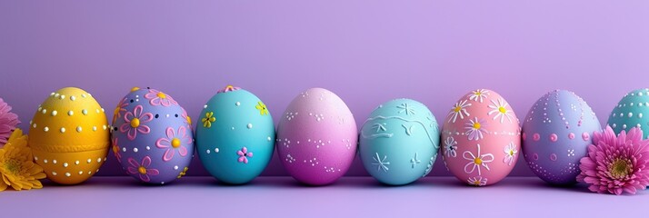 Easter eggs on pastel background  with pastel background