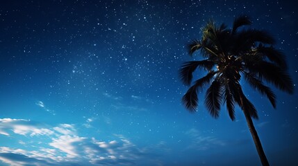Palm tree and scenic night sky with stars.