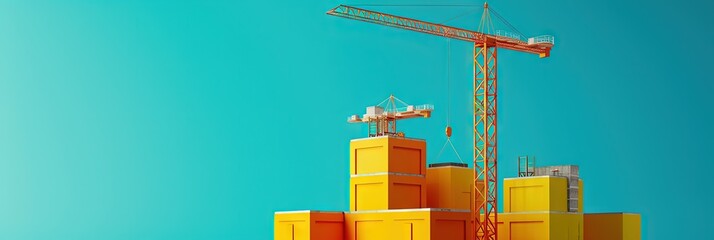 Industrial construction, logistics, and supply chain concept on solid background