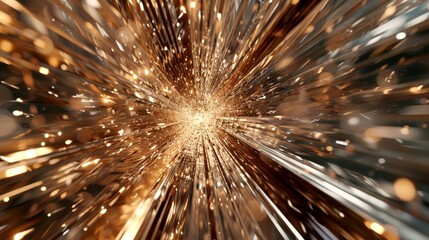 Silver and bronze metal fibers in a dynamic, exploding star pattern, radiating from a central point