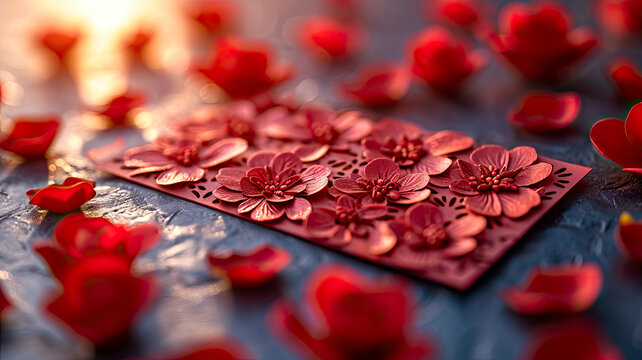 Elegant Red Rose and Artistic Card - Romantic Expression for Valentine's Day, Perfect for Greeting Cards and Luxury Gifts - Ai Generated