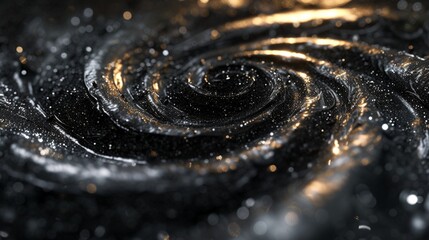 Fototapeta na wymiar Spiral galaxy made entirely of dark, glossy carbon fibers