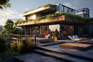 Fototapeta premium Urban House with a Rooftop Garden