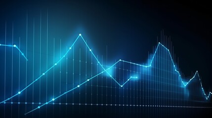 Fototapeta premium The stock market financial investment diagram on blue background is shown in a graph chart with moving up arrows.