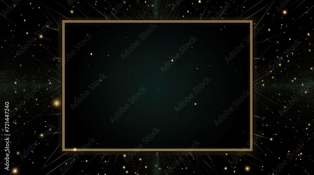 Poster an elegant black background adorned with a shimmering rectangle frame in gold.