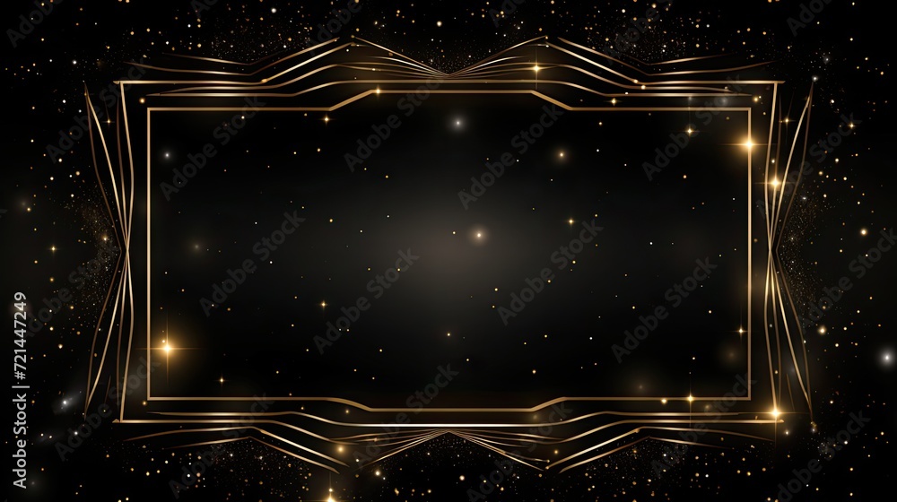 Poster an elegant black background adorned with a shimmering rectangle frame in gold.