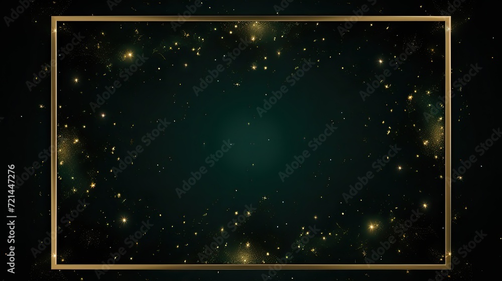 Poster an elegant black background adorned with a shimmering rectangle frame in gold.