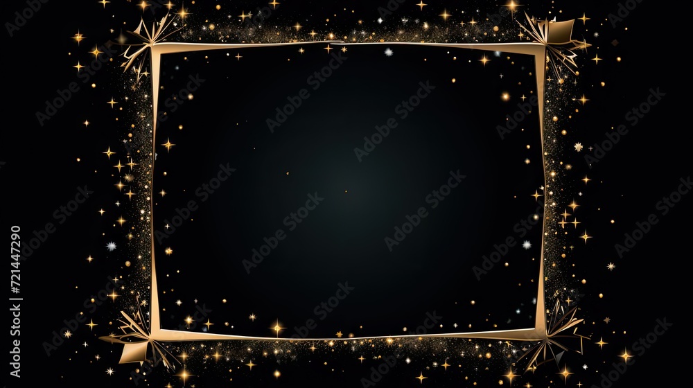 Poster an elegant black background adorned with a shimmering rectangle frame in gold.
