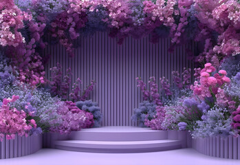 Beautiful flowers stage for product display presentation, gentle floral showcase