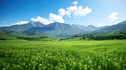 Fototapeta premium swiss alps inspired big wide grass field