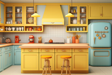 Vibrantly colored kitchen with bright yellow cabinets - obrazy, fototapety, plakaty