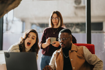 Diverse coworkers collaborate, brainstorming ideas in a corporate office. Discussing financial planning, market analysis, and sales growth. Teamwork and success in the workplace.