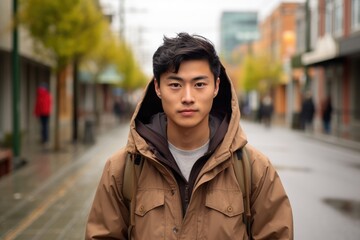 Fototapeta premium Young Man Standing on Busy City Street