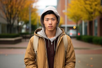 Fototapeta premium Young Man Standing on Busy City Street Corner
