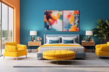 Vibrantly colored master bedroom