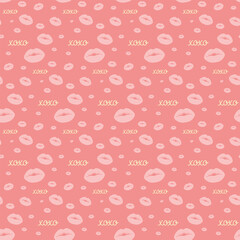 xoxo seamless pattern, kiss print vector background for postcards, wrapping paper, curtains, tablecloths or bedding