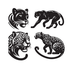 Ethereal Enigma: Jaguar Silhouette Set Capturing the Ethereal and Enigmatic Aura of this Mysterious Big Cat - Jaguar Illustration - Jaguar Vector
