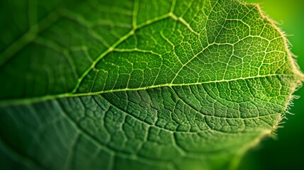 Ultra Close-Up of Green Leaf Veins Detailing Natural Patterns