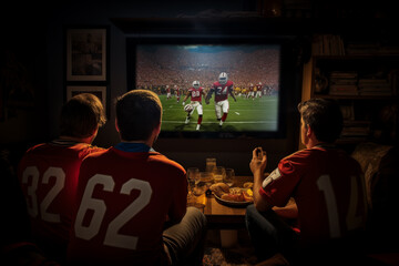 On the TV, American football fans are watching the game. Generative AI.