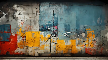 A concrete wall with graffiti art, showcasing the raw and urban texture of the surface