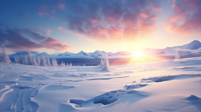 beautiful sunrise scenery in winter, calm relaxing wallpaper
