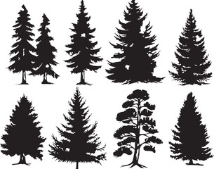 Naklejka premium Set Trees. Hand drawn vector illustration
