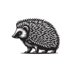 Quaint Guardians: Hedgehog Silhouette Series Emanating a Sense of Gentle Watchfulness - Hedgehog Illustration - Hedgehog Vector
