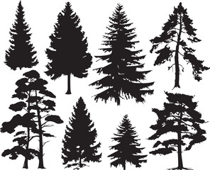 Fototapeta premium Set Trees. Hand drawn vector illustration