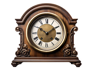 Rustic Wooden Mantel Clock, isolated on a transparent or white background