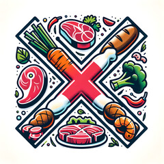 Symmetrical Food Emblem with Crossed Kitchen Knives Illustration - Culinary Art Concept and Cooking Ingredients Coat of Arms Design for graphy