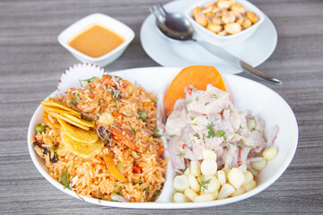 arroz con mariscos y ceviche