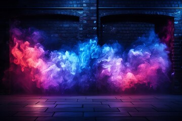 Vibrant smoke effect neon abstract background and Colorful fog waves of neon swirling background