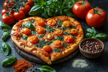 Heart shaped pizza margherita love concept for Valentines Day