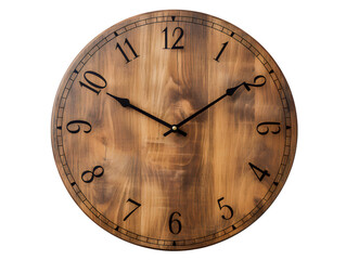 Rustic Wooden Wall Clock, isolated on a transparent or white background