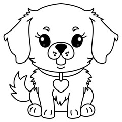 Funny dog and heart vector illustration. Cool dog puppy. Cartoon dog. Line art