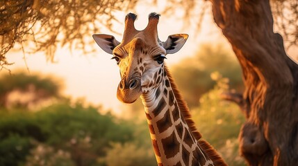 Obraz premium A vertical image of a giraffe in front of a tree