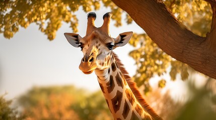 Obraz premium A vertical image of a giraffe in front of a tree