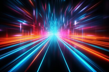 Modern futuristic neon light abstract background and Panoramic high speed technology concept