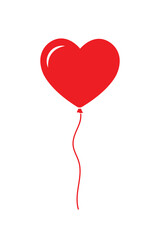 valentine balloon, red heart shape ballon, single vector element, flat illustration
