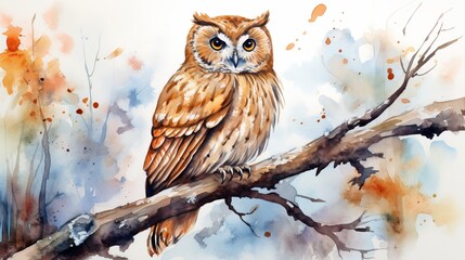 A watercolor painting of an owl that can be reproduced as an acrylic illustration.