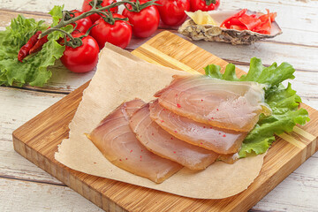 Sliced salted marlin fish carpaccio