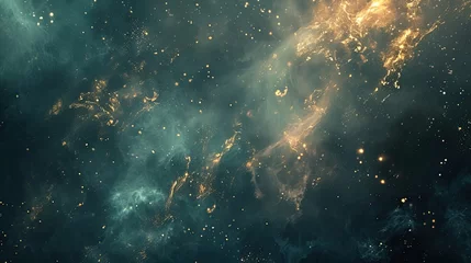 Poster A mesmerizing cosmic nebula formation in shades of green and gold. © Murda