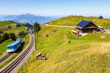 Arth–Rigi railway line rack railway on Rigi mountain in Swiss Alps in Switzerland