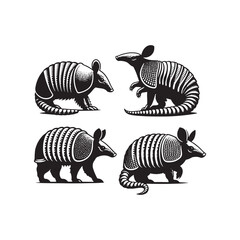 Armored Wonders: Armadillo Silhouette Compilation Showcasing the Remarkable and Distinctive Shapes of These Creatures - Armadillo Silhouette - Armadillo Illustration - Armadillo Vector

