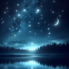 Fototapeta na wymiar Starry Night Sky Over Tranquil Lake