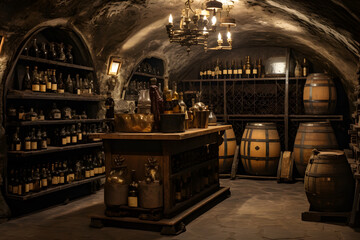 Wine Cellar with Rare and Vintage Bottles - obrazy, fototapety, plakaty