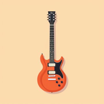 Flat image of a guitar on an orange background. Simple vector image of a guitar. Digital illustration